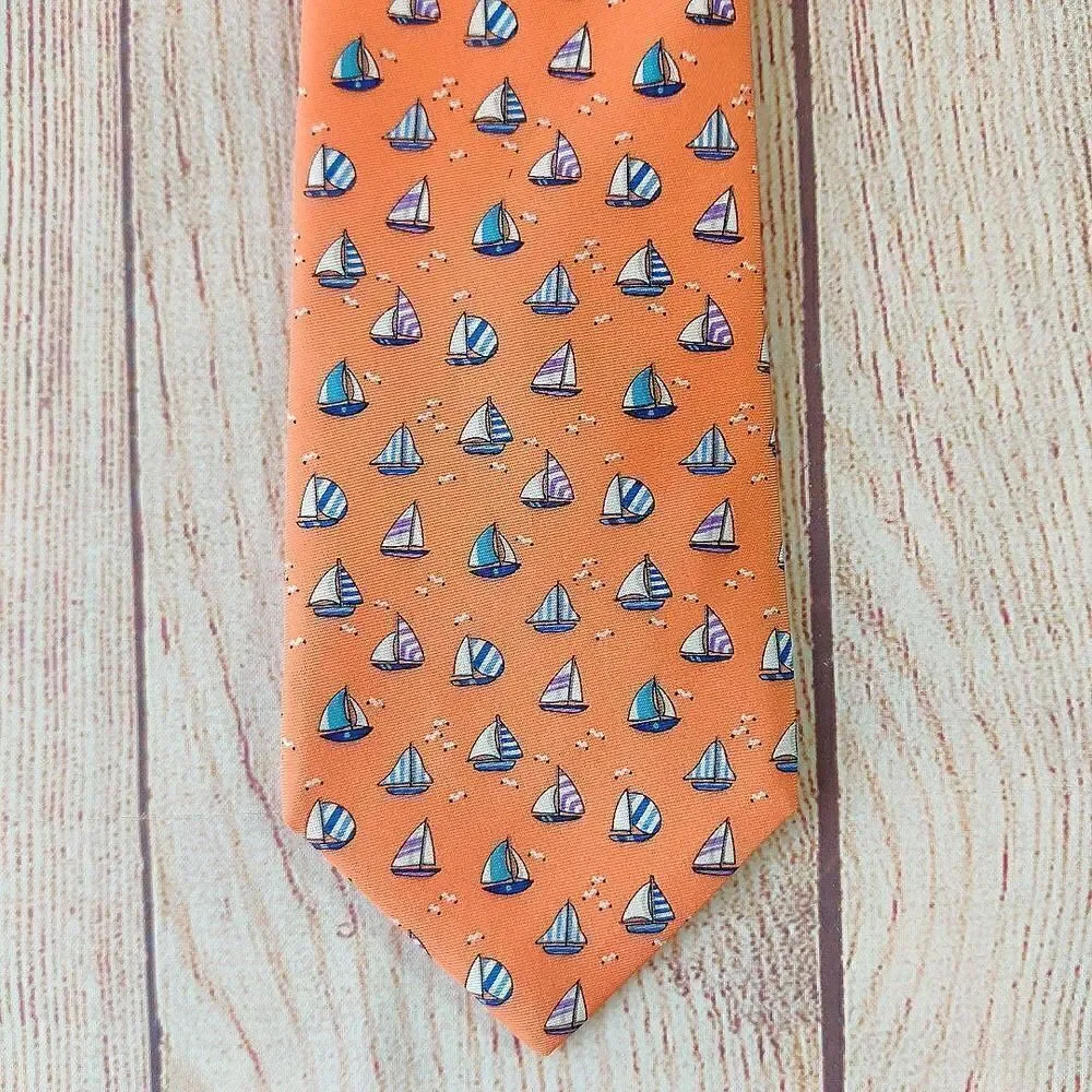 Daniel Cremieux 100% silk orange sailboat tie NWT